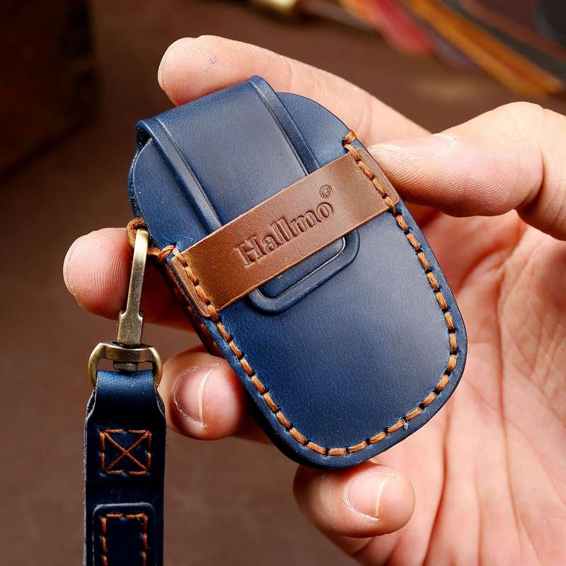 Hallmo Car Cowhide Leather Key Protective Cover Key Case for Hyundai IX35 A Style(Black)