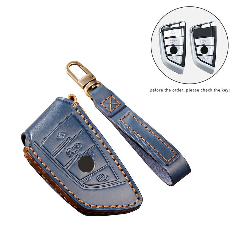 Hallmo Car Cowhide Leather Key Protective Cover Key Case for BMW Blade Style(Black)
