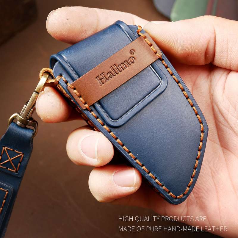 Hallmo Car Cowhide Leather Key Protective Cover Key Case for Old BMW(Blue)