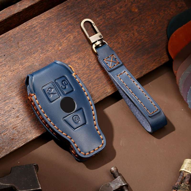 Hallmo Car Cowhide Leather Key Protective Cover Key Case for Old Mercedes-Benz E300L(Black)