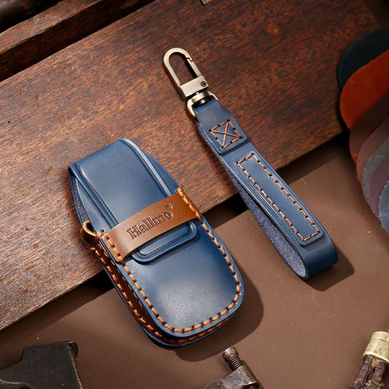 Hallmo Car Cowhide Leather Key Protective Cover Key Case for New Mercedes-Benz E300L(Black)