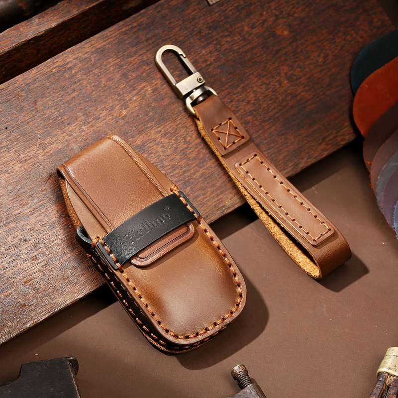 Hallmo Car Cowhide Leather Key Protective Cover Key Case for New Mercedes-Benz E300L(Black)