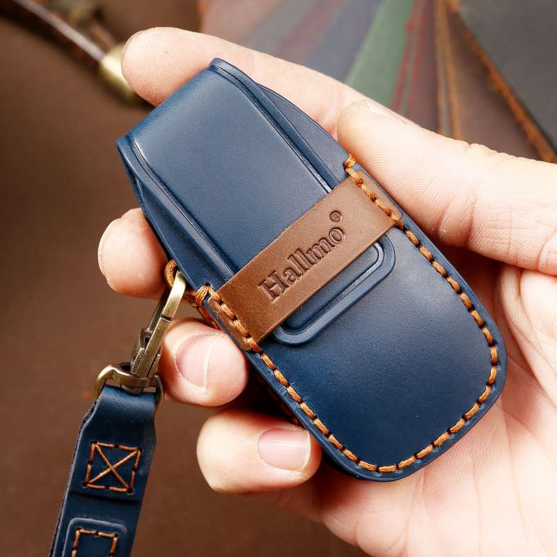Hallmo Car Cowhide Leather Key Protective Cover Key Case for New Mercedes-Benz E300L(Black)