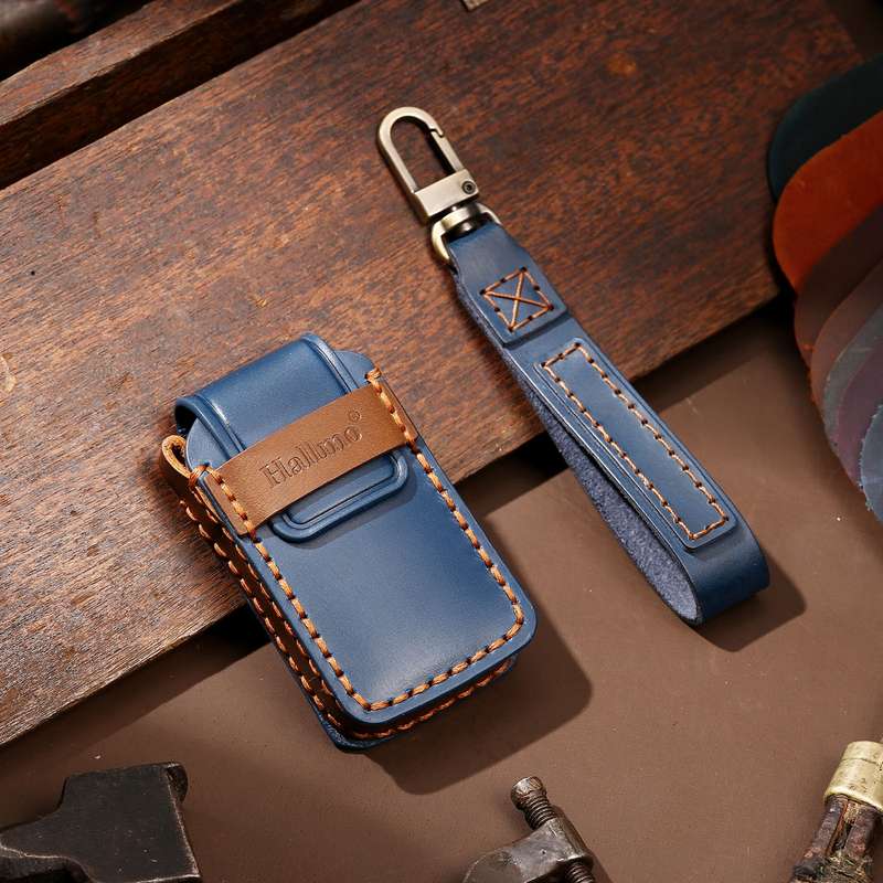 Hallmo Car Cowhide Leather Key Protective Cover Key Case for Honda Civic / Accord 3-button Start(Bla