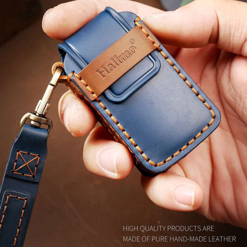 Hallmo Car Cowhide Leather Key Protective Cover Key Case for Honda Civic / Accord 3-button Start(Bla