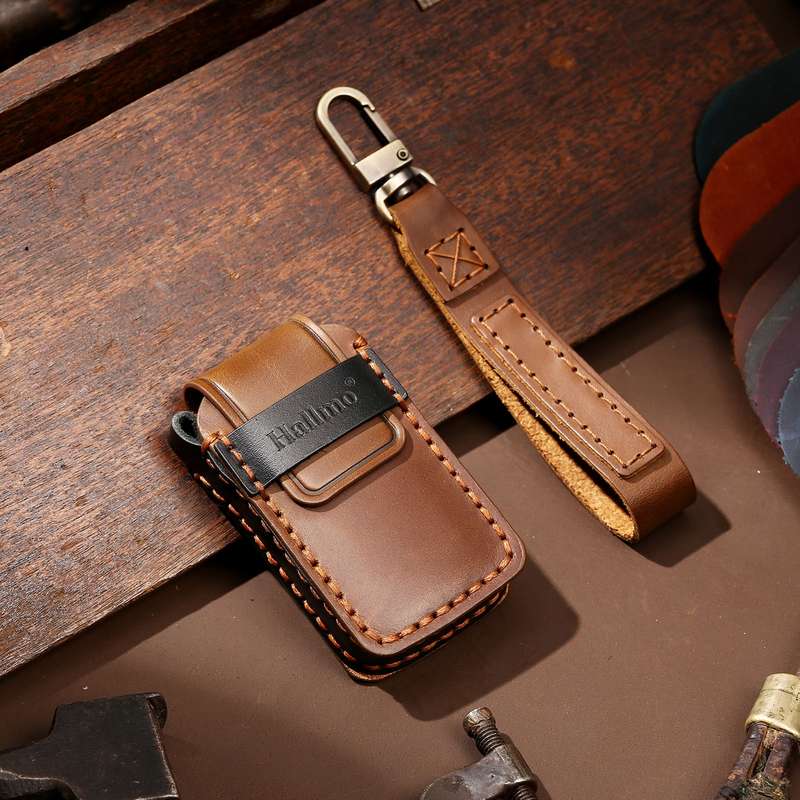 Hallmo Car Cowhide Leather Key Protective Cover Key Case for Honda Civic / Accord 3-button Tail Box(