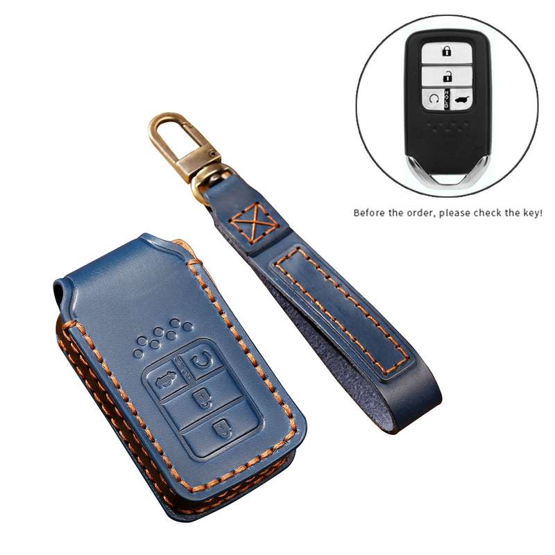 Hallmo Car Cowhide Leather Key Protective Cover Key Case for Honda Civic / Accord 4-button(Black)