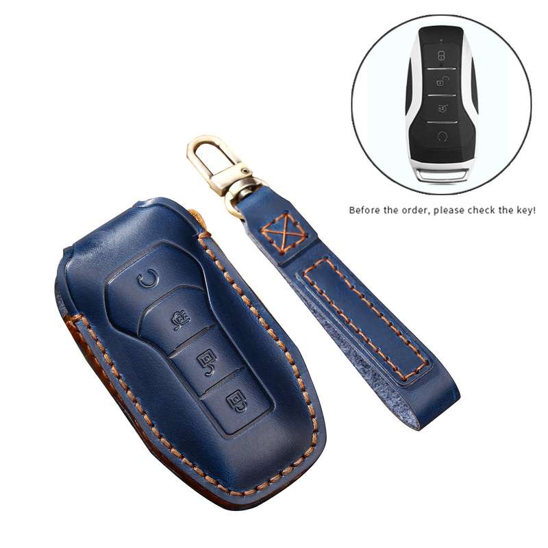 Hallmo Car Cowhide Leather Key Protective Cover Key Case for BYD(Black)