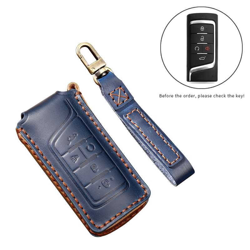 Hallmo Car Cowhide Leather Key Protective Cover Key Case for Trumpchi GS4 2021 B Style(Black)