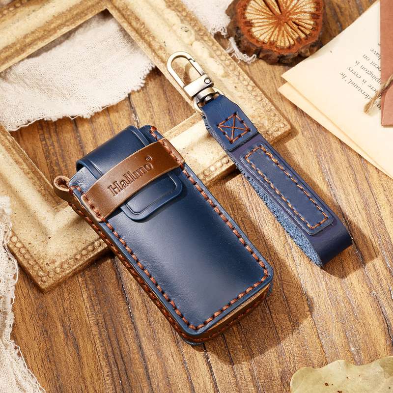 Hallmo Car Cowhide Leather Key Protective Cover Key Case for Trumpchi GS4 2021 C Style(Black)