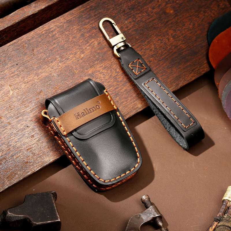 Hallmo Car Cowhide Leather Key Protective Cover Key Case for Toyota Corolla 2017 3-button(Black)
