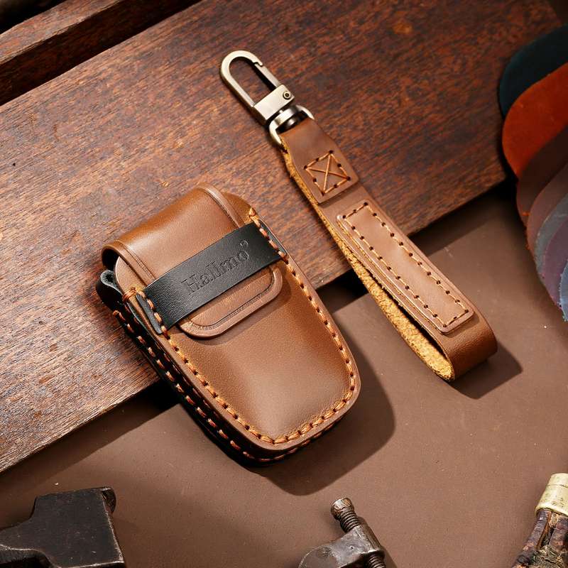 Hallmo Car Cowhide Leather Key Protective Cover Key Case for Toyota Corolla 2017 3-button(Black)