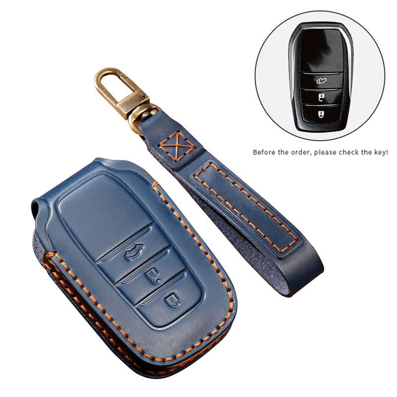 Hallmo Car Cowhide Leather Key Protective Cover Key Case for Toyota Corolla 2017 3-button(Black)