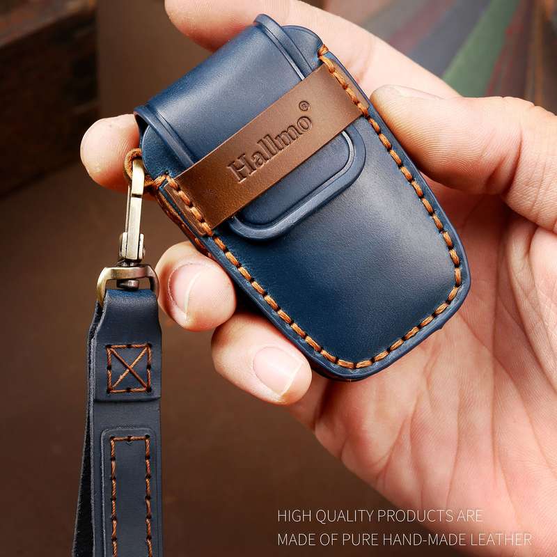 Hallmo Car Cowhide Leather Key Protective Cover Key Case for Toyota Corolla 2017 3-button(Black)
