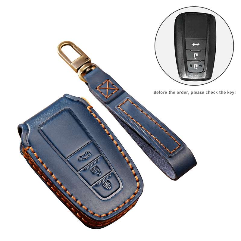 Hallmo Car Cowhide Leather Key Protective Cover Key Case for Toyota Corolla 2018 3-button(Black)