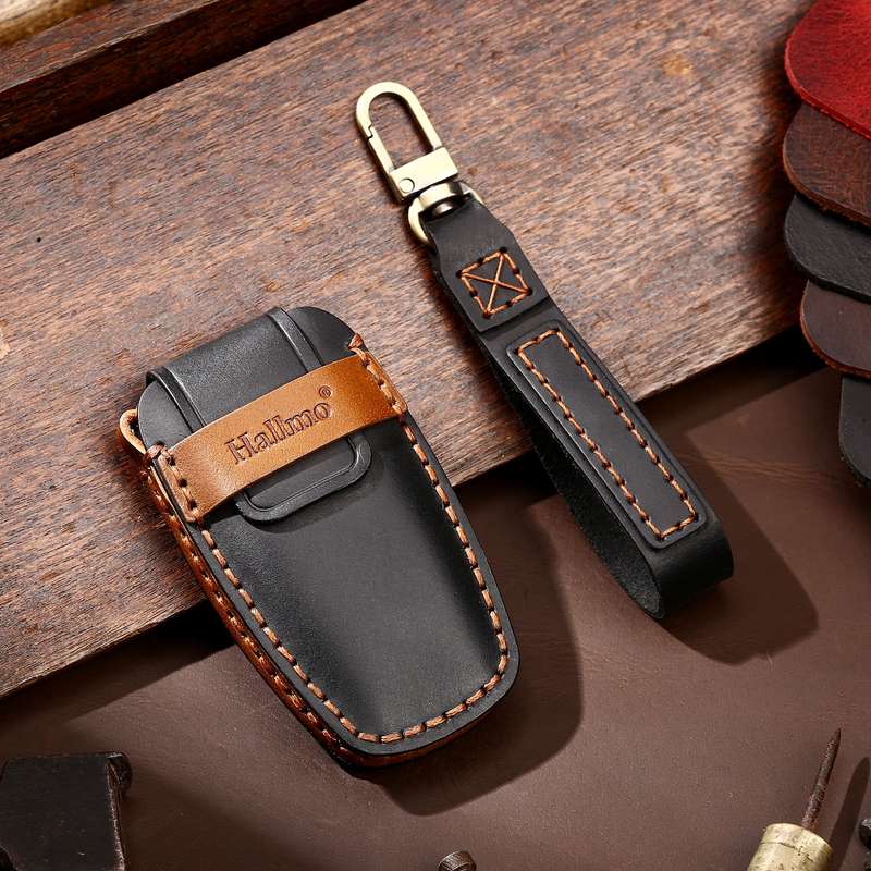 Hallmo Car Cowhide Leather Key Protective Cover Key Case for Haval H6(Black)