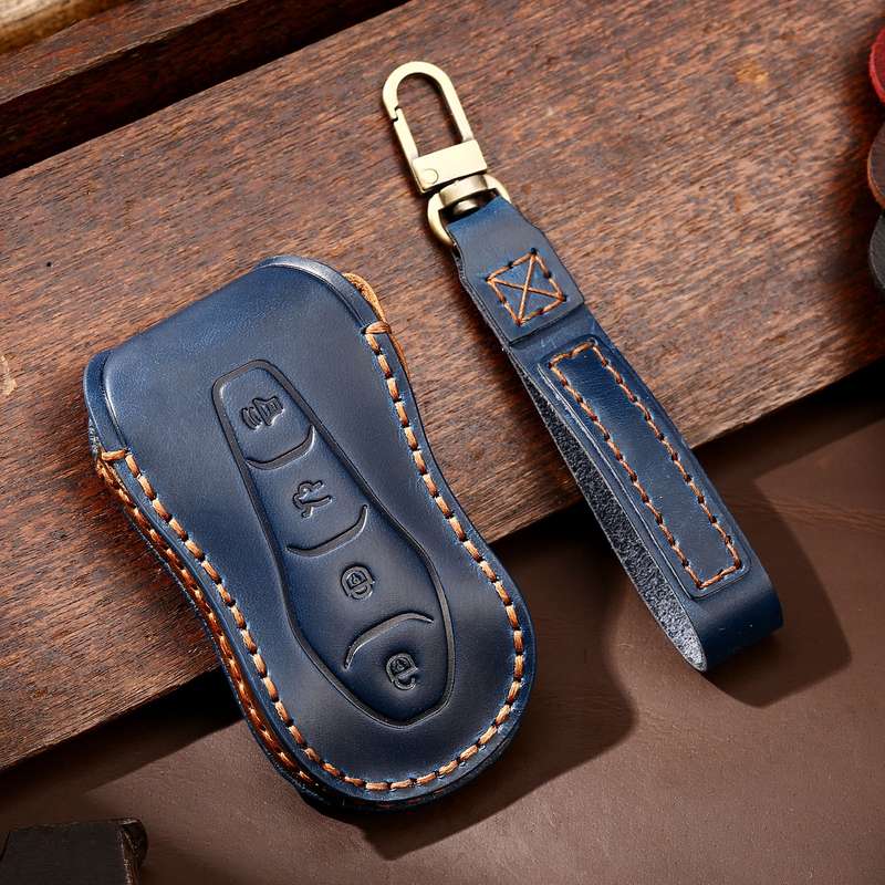 Hallmo Car Cowhide Leather Key Protective Cover Key Case for Geely Emgrand A Style(Black)