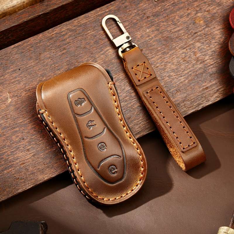 Hallmo Car Cowhide Leather Key Protective Cover Key Case for Geely Emgrand A Style(Black)