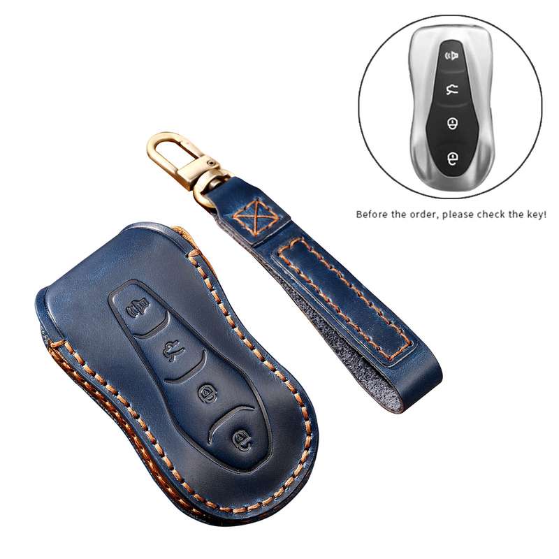 Hallmo Car Cowhide Leather Key Protective Cover Key Case for Geely Emgrand A Style(Black)