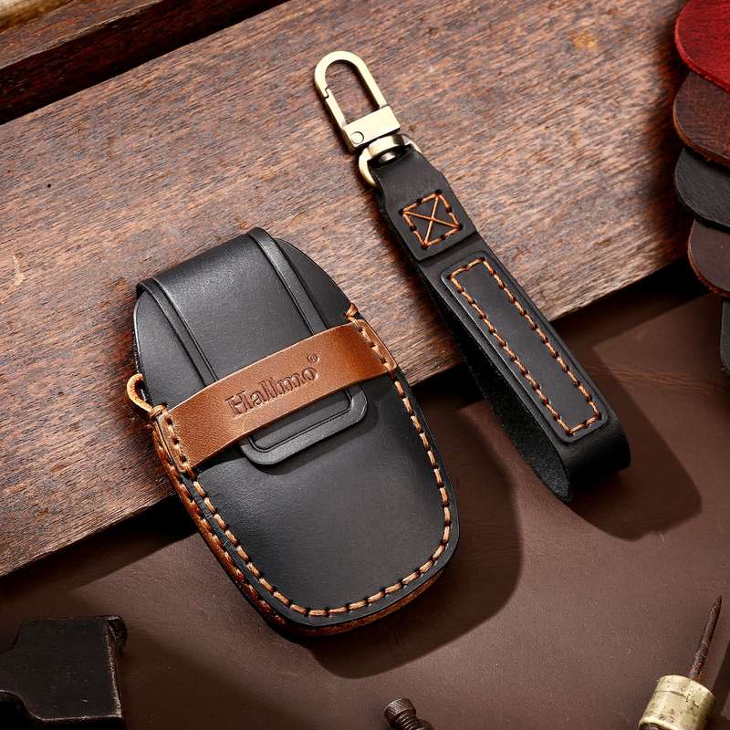 Hallmo Car Cowhide Leather Key Protective Cover Key Case for Geely Emgrand B Style(Brown)
