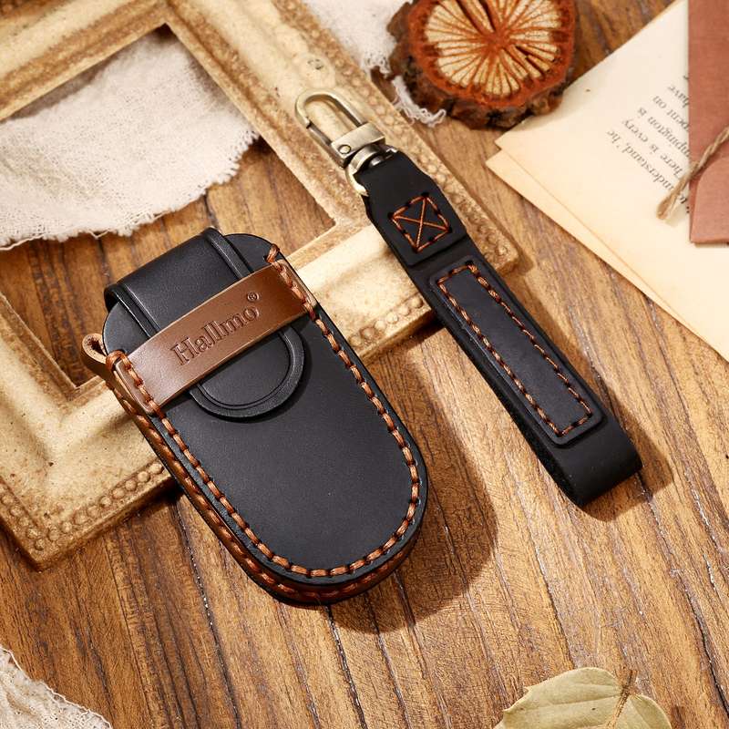 Hallmo Car Cowhide Leather Key Protective Cover Key Case for Jeep Compass(Black)