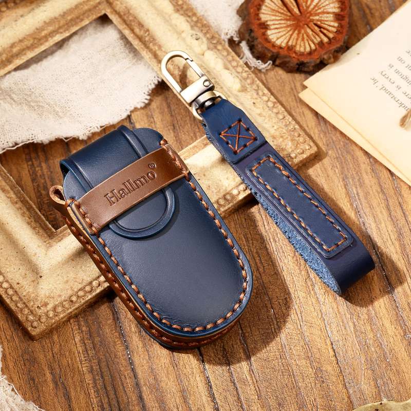 Hallmo Car Cowhide Leather Key Protective Cover Key Case for Jeep Compass(Black)