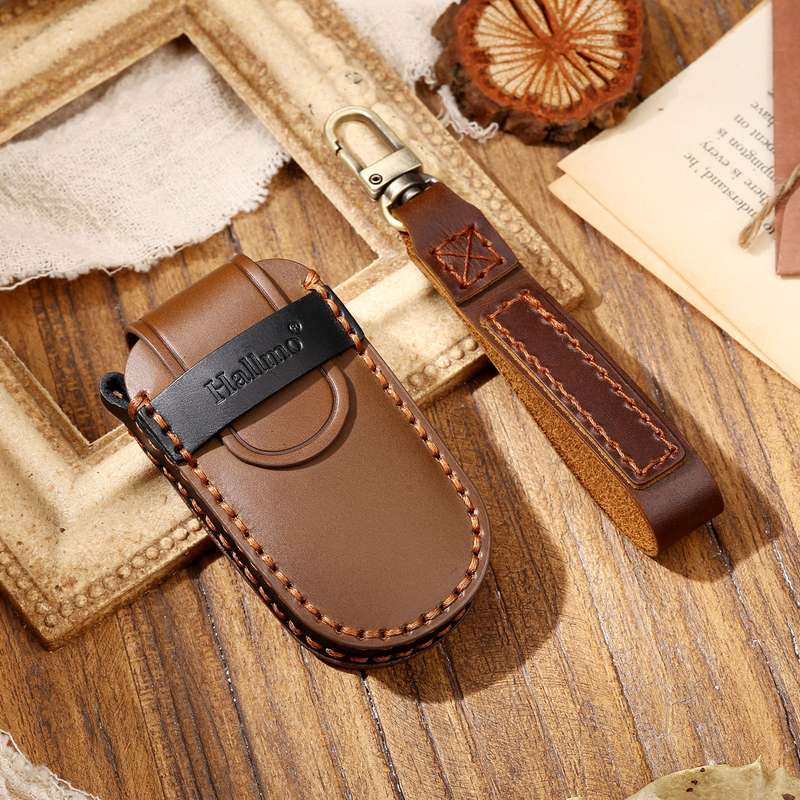 Hallmo Car Cowhide Leather Key Protective Cover Key Case for Jeep Compass(Black)