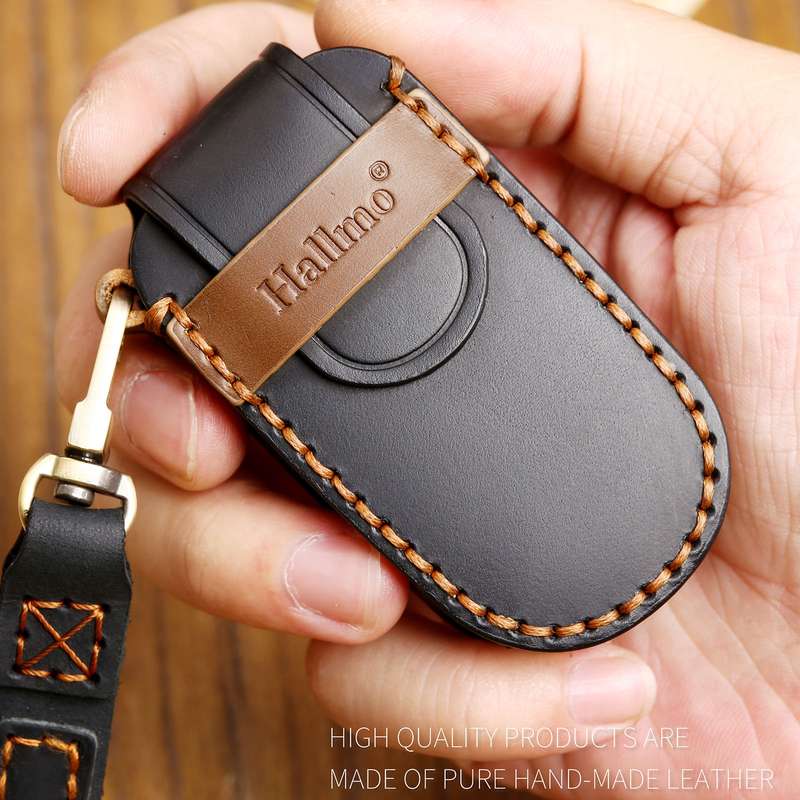 Hallmo Car Cowhide Leather Key Protective Cover Key Case for Jeep Compass(Black)