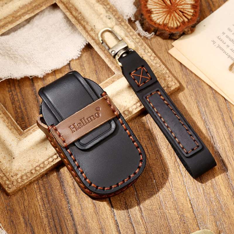 Hallmo Car Cowhide Leather Key Protective Cover Key Case for LEADING IDEAL One(Black)