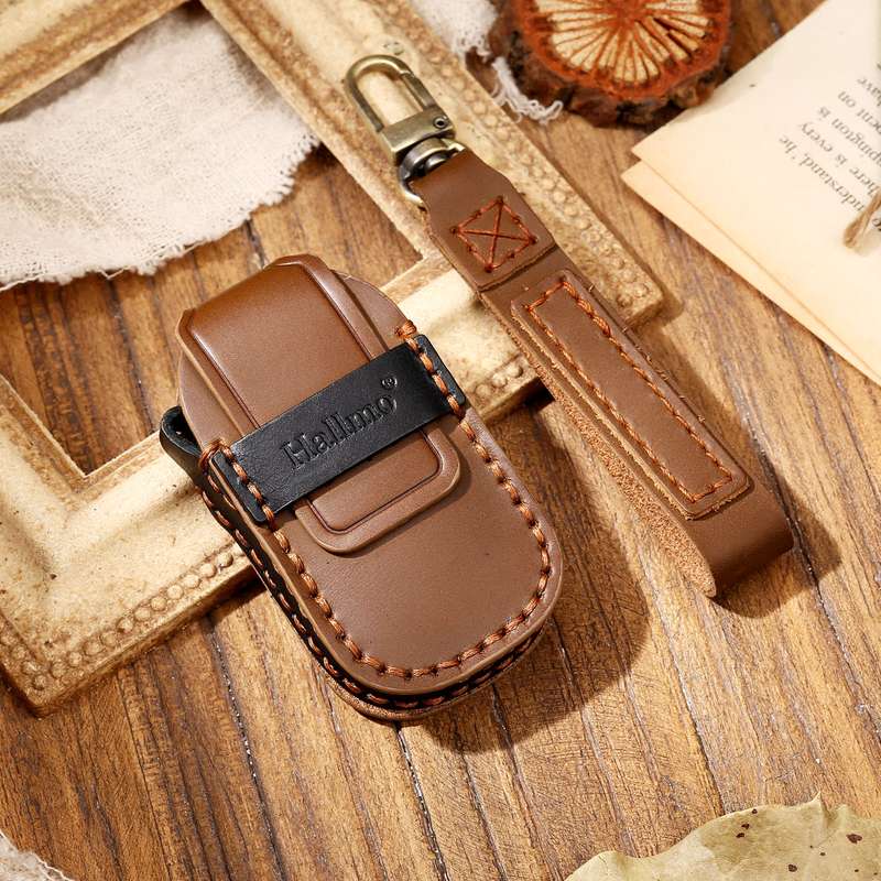 Hallmo Car Cowhide Leather Key Protective Cover Key Case for LEADING IDEAL One(Black)