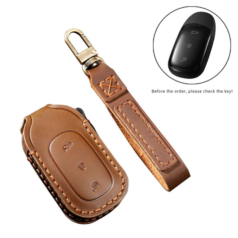 Hallmo Car Cowhide Leather Key Protective Cover Key Case for LEADING IDEAL One(Black)