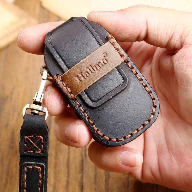 Hallmo Car Cowhide Leather Key Protective Cover Key Case for LEADING IDEAL One(Black)