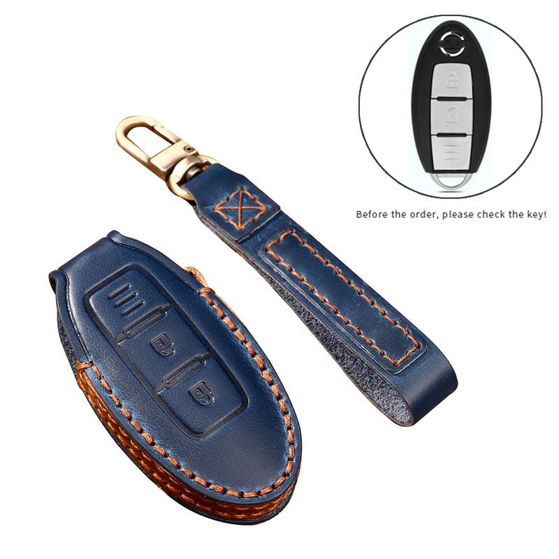 Hallmo Car Cowhide Leather Key Protective Cover Key Case for Nissan Sylphy 2-button(Brown)