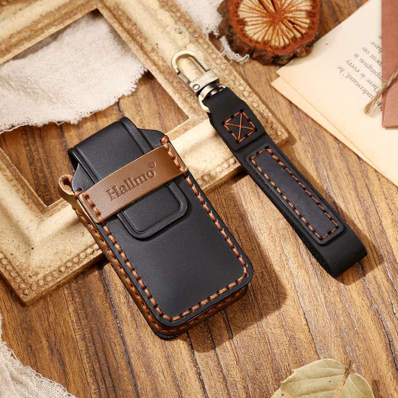 Hallmo Car Cowhide Leather Key Protective Cover Key Case for Mitsubishi Outlander(Black)