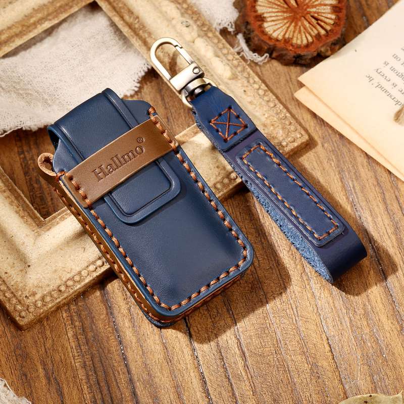 Hallmo Car Cowhide Leather Key Protective Cover Key Case for Mitsubishi Outlander(Black)