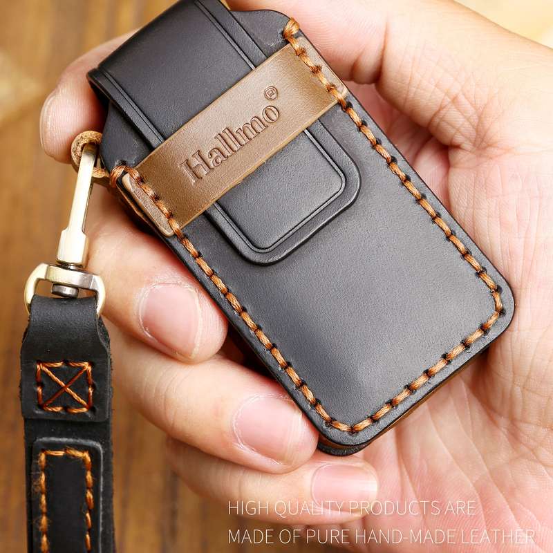Hallmo Car Cowhide Leather Key Protective Cover Key Case for Mitsubishi Outlander(Black)