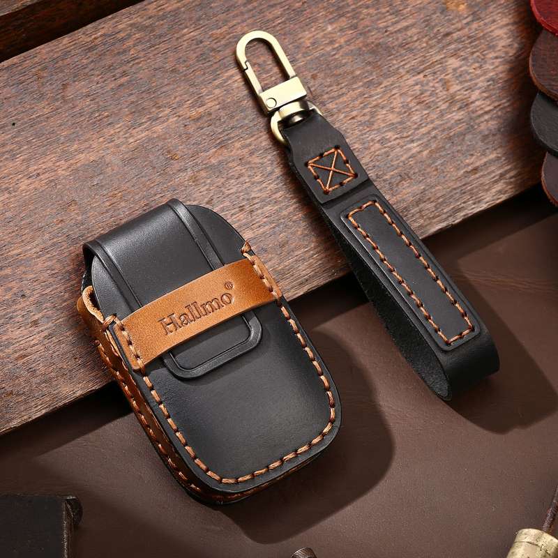 Hallmo Car Cowhide Leather Key Protective Cover Key Case for Subaru Forester(Black)