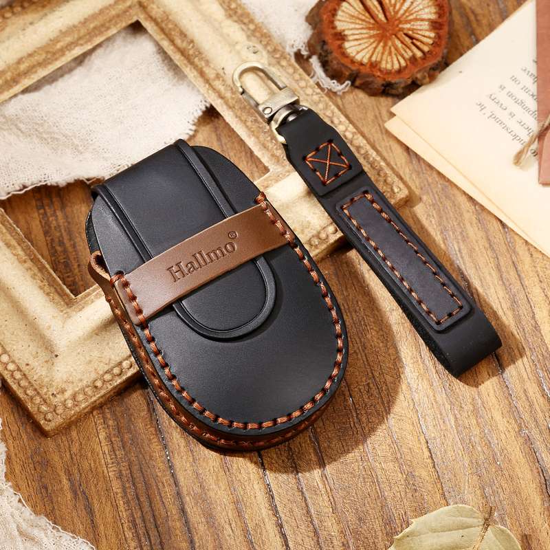 Hallmo Car Cowhide Leather Key Protective Cover Key Case for NIO ES6 / ES8(Brown)