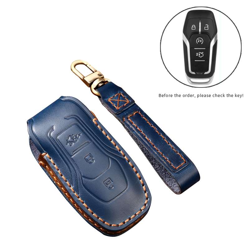 Hallmo Car Cowhide Leather Key Protective Cover Key Case for Ford Focus A Style(Black)