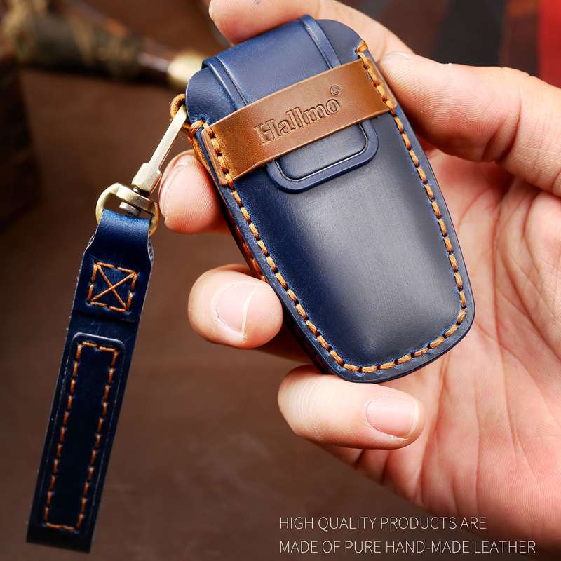 Hallmo Car Cowhide Leather Key Protective Cover Key Case for Ford Focus A Style(Black)