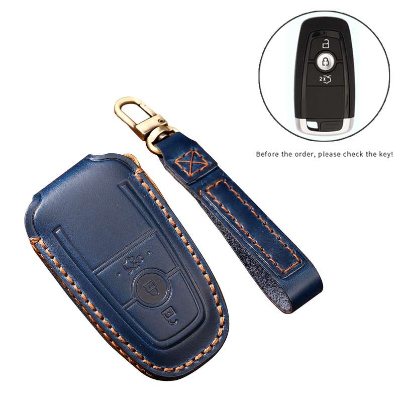 Hallmo Car Cowhide Leather Key Protective Cover Key Case for Ford Focus B Style(Black)