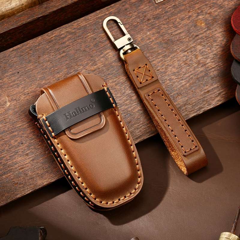 Hallmo Car Cowhide Leather Key Protective Cover Key Case for Ford Focus C Style(Black)