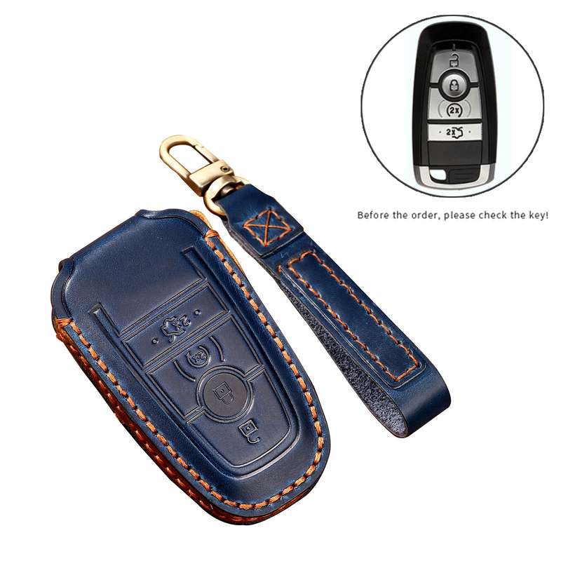 Hallmo Car Cowhide Leather Key Protective Cover Key Case for Ford Focus C Style(Black)