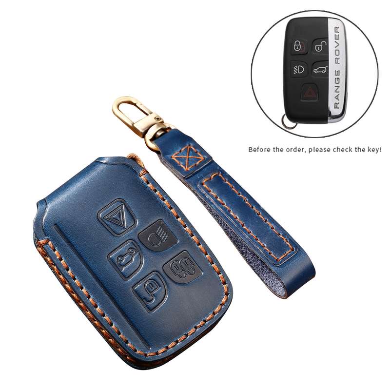Hallmo Car Cowhide Leather Key Protective Cover Key Case for Land Rover Discovery 5 A Style(Black)