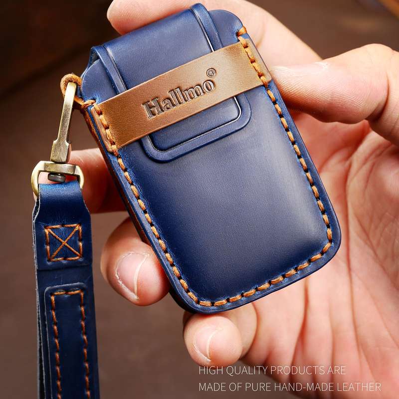 Hallmo Car Cowhide Leather Key Protective Cover Key Case for Land Rover Discovery 5 A Style(Black)