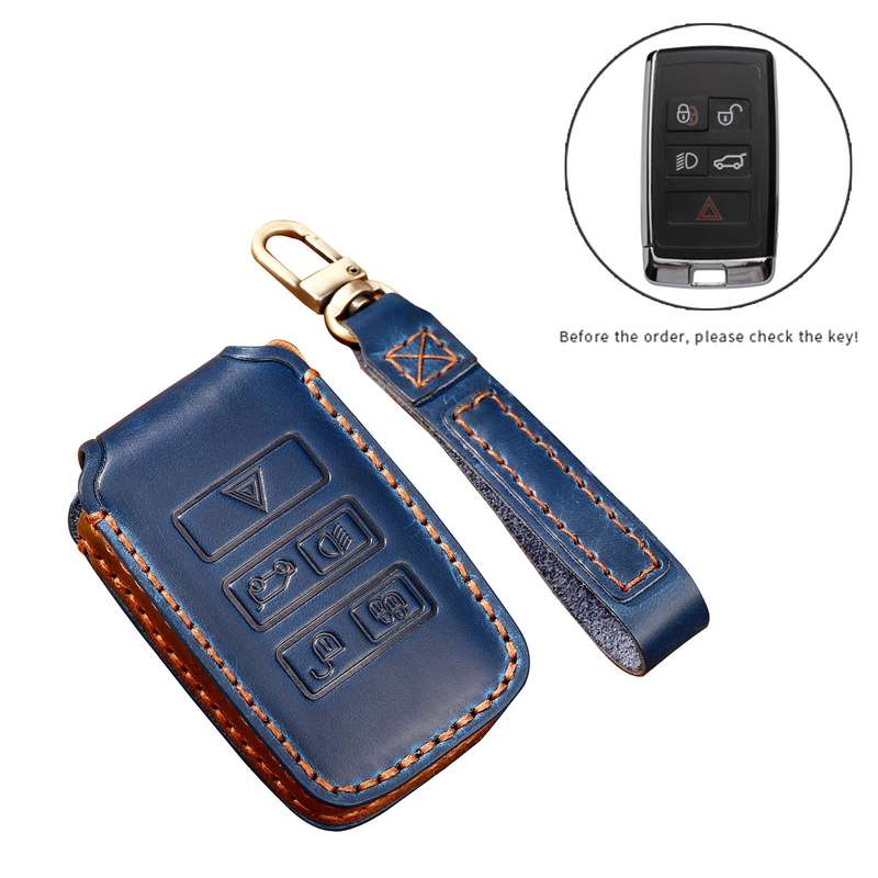 Hallmo Car Cowhide Leather Key Protective Cover Key Case for Land Rover Discovery 5 B Style(Black)