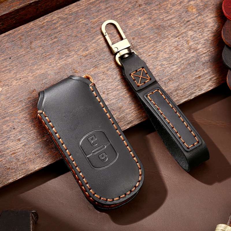 Hallmo Car Cowhide Leather Key Protective Cover Key Case for Mazda Axela 2-button(Black)
