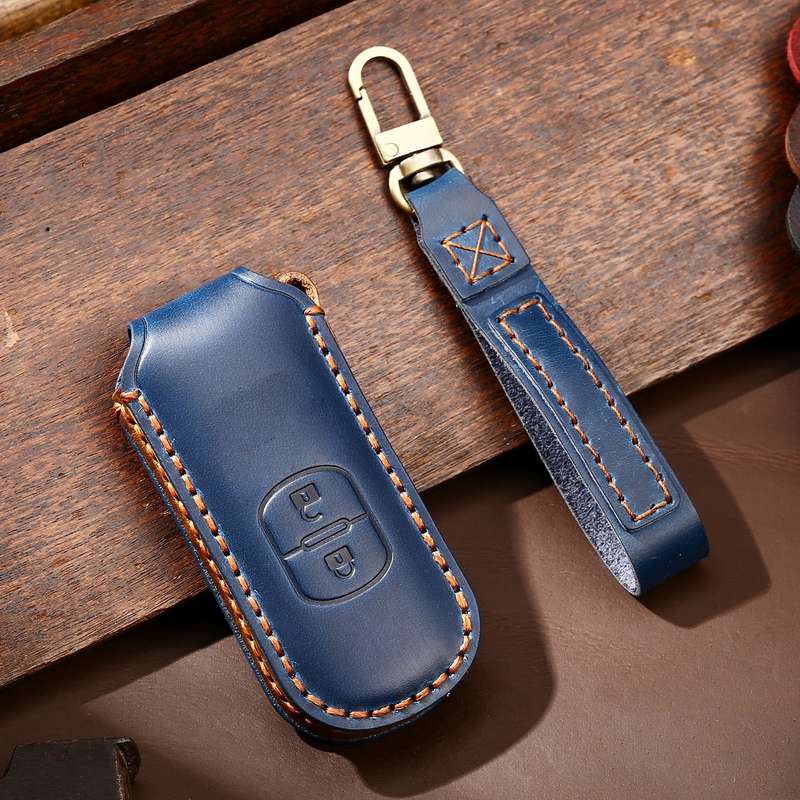 Hallmo Car Cowhide Leather Key Protective Cover Key Case for Mazda Axela 2-button(Black)