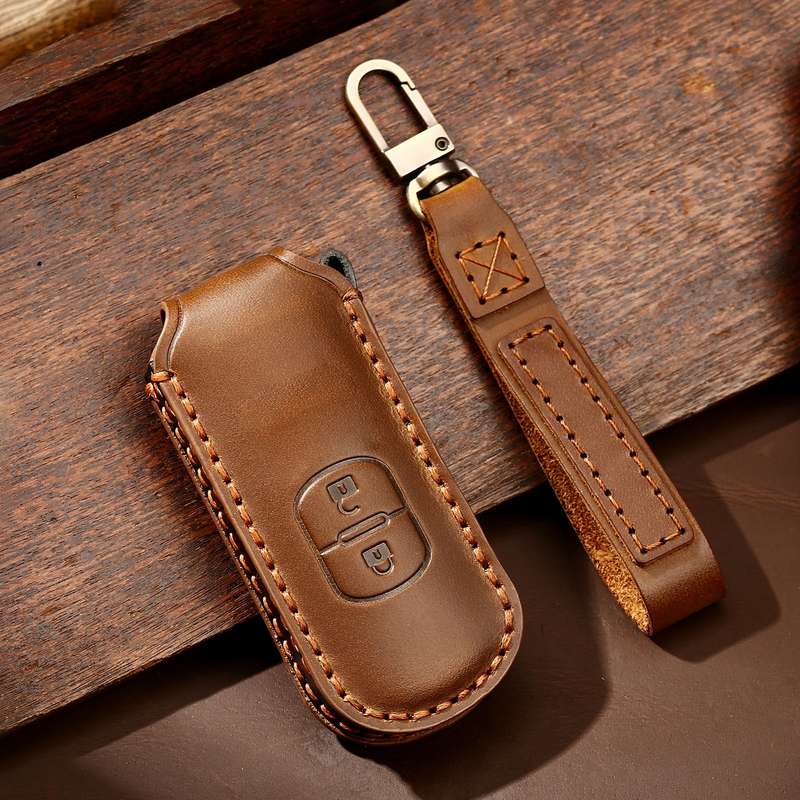 Hallmo Car Cowhide Leather Key Protective Cover Key Case for Mazda Axela 2-button(Black)