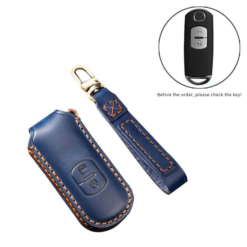 Hallmo Car Cowhide Leather Key Protective Cover Key Case for Mazda Axela 2-button(Black)